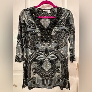Chico's Black and Gray Patterned Tunic